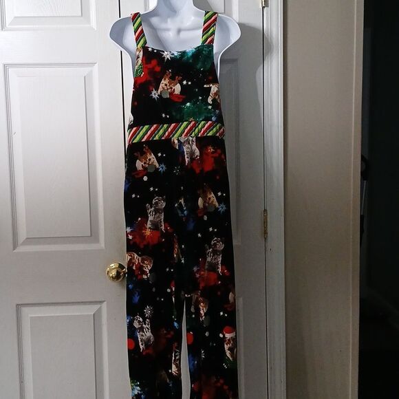 Christmas cat kitten ugly chirstmas party holiday overalls  Sz M 7-9 NWOT - Picture 8 of 11